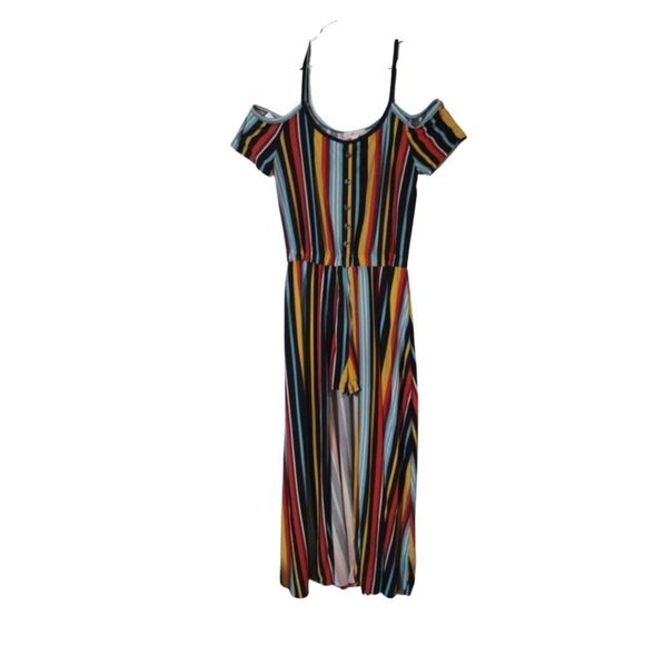 Cold Shoulder Maxi Romper Shorts Spaghetti Straps Button Down Stripes Size 1X - Picture 8 of 13